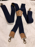Soft stretchy retro vintage look suspenders - Navy