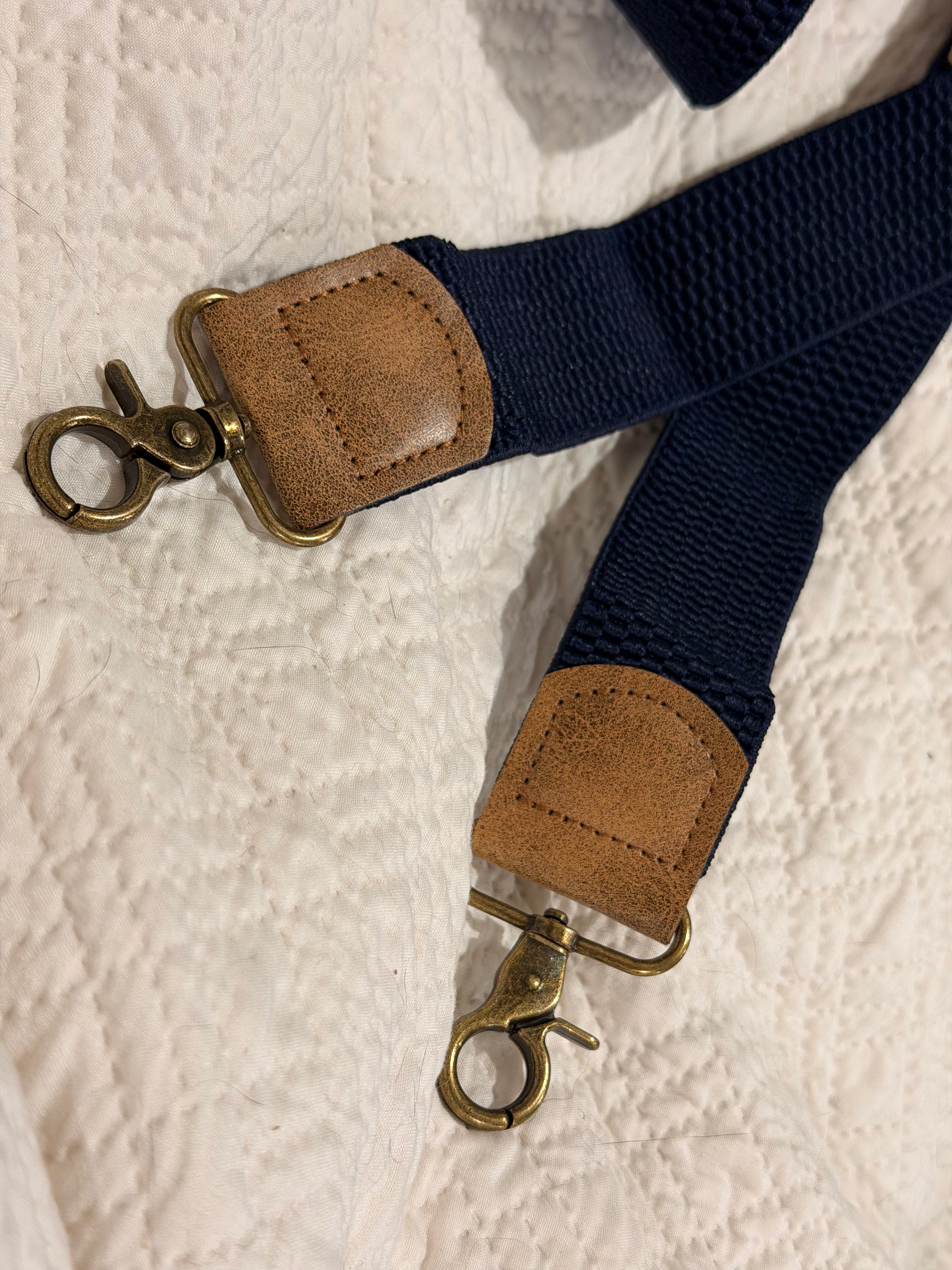 NAVY Vintage Clasp Brass-look Suspenders; Soft