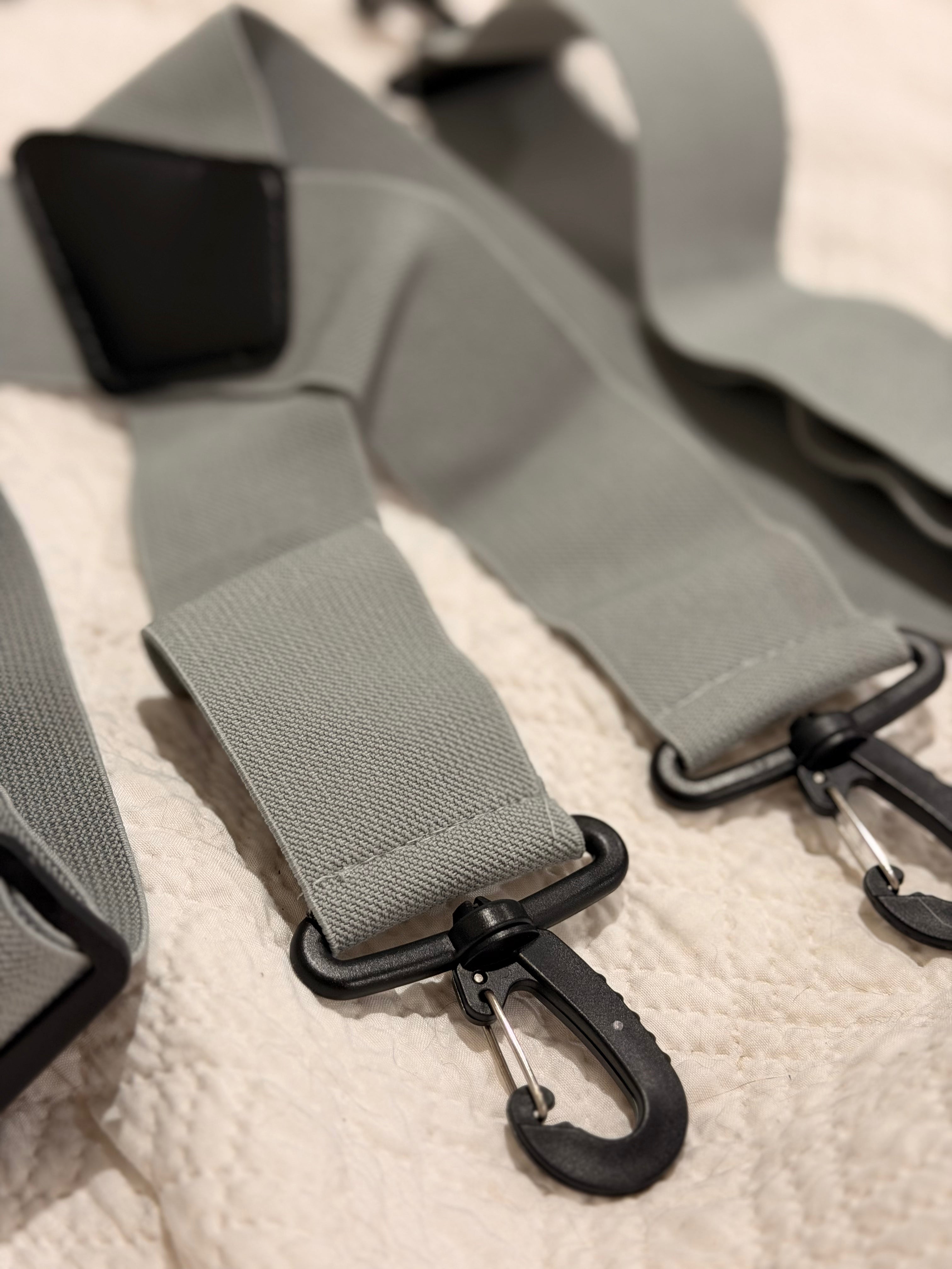Grey Extra Wide Band X Back Suspenders - Heavy Duty