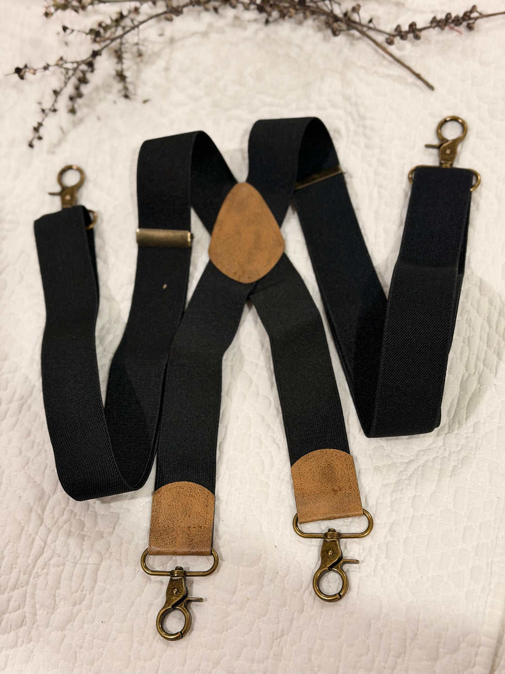 Vintage Clasp Brass-look Suspenders - Black