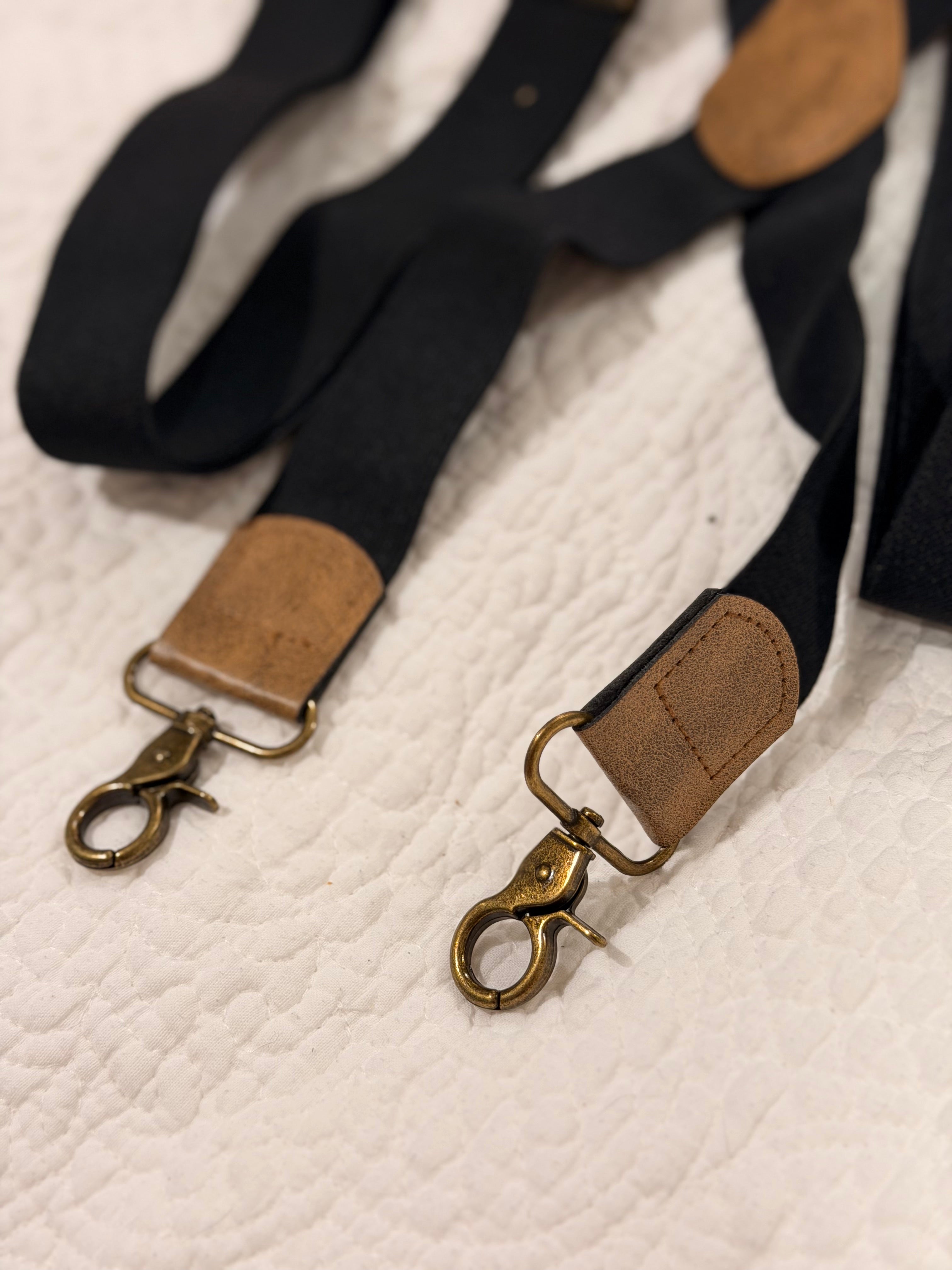 Vintage Clasp Brass-look Suspenders - Black