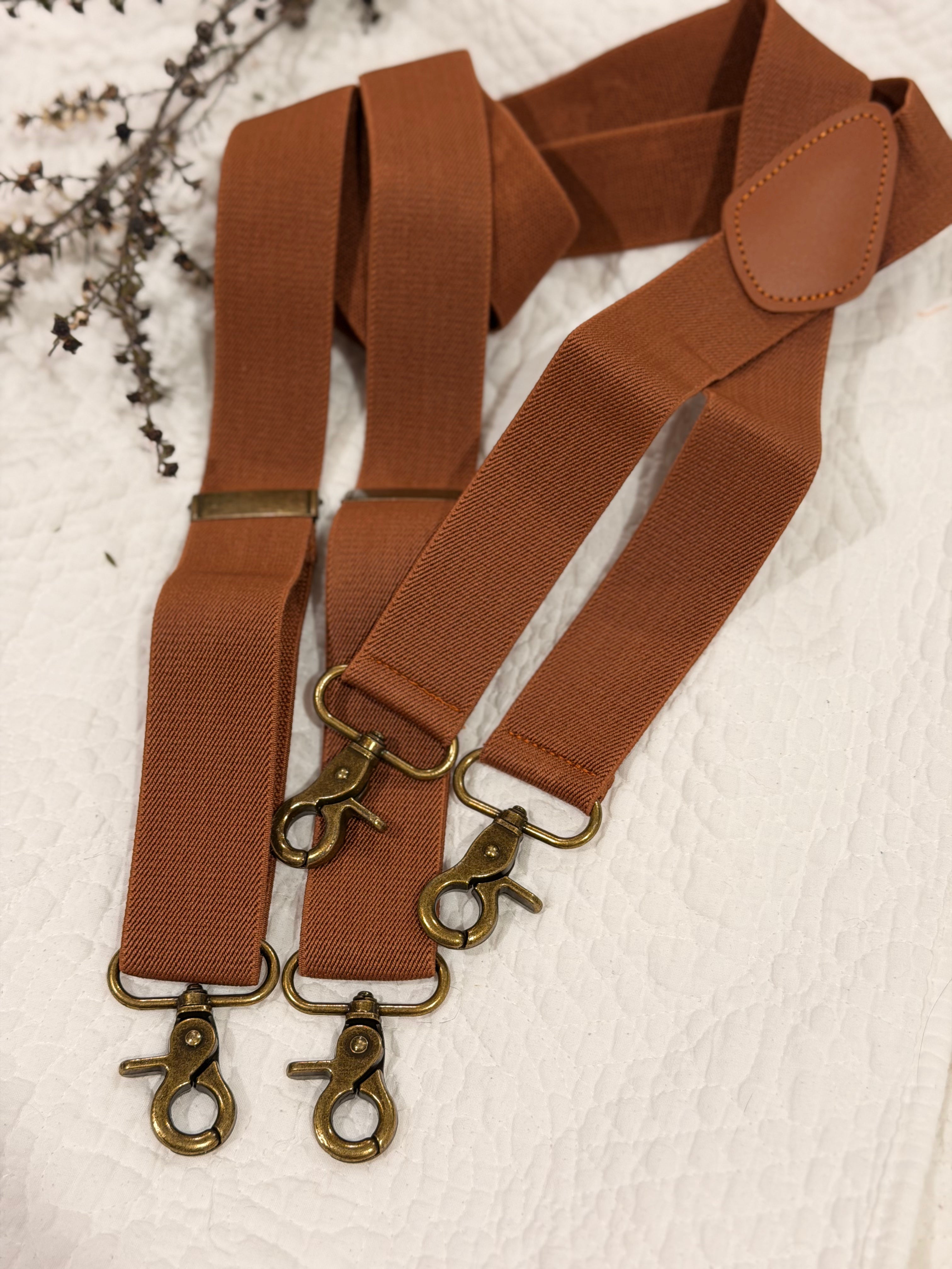 Vintage Clasp Brass-look Suspenders - Chesnut/Caramel