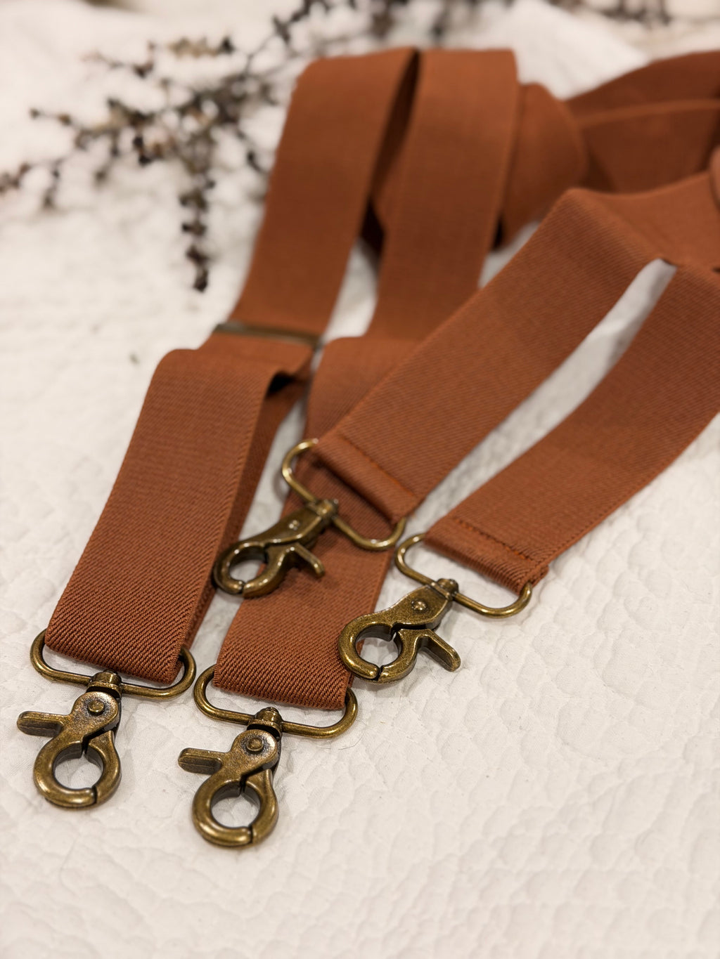 Vintage Clasp Brass-look Suspenders - Chesnut/Caramel