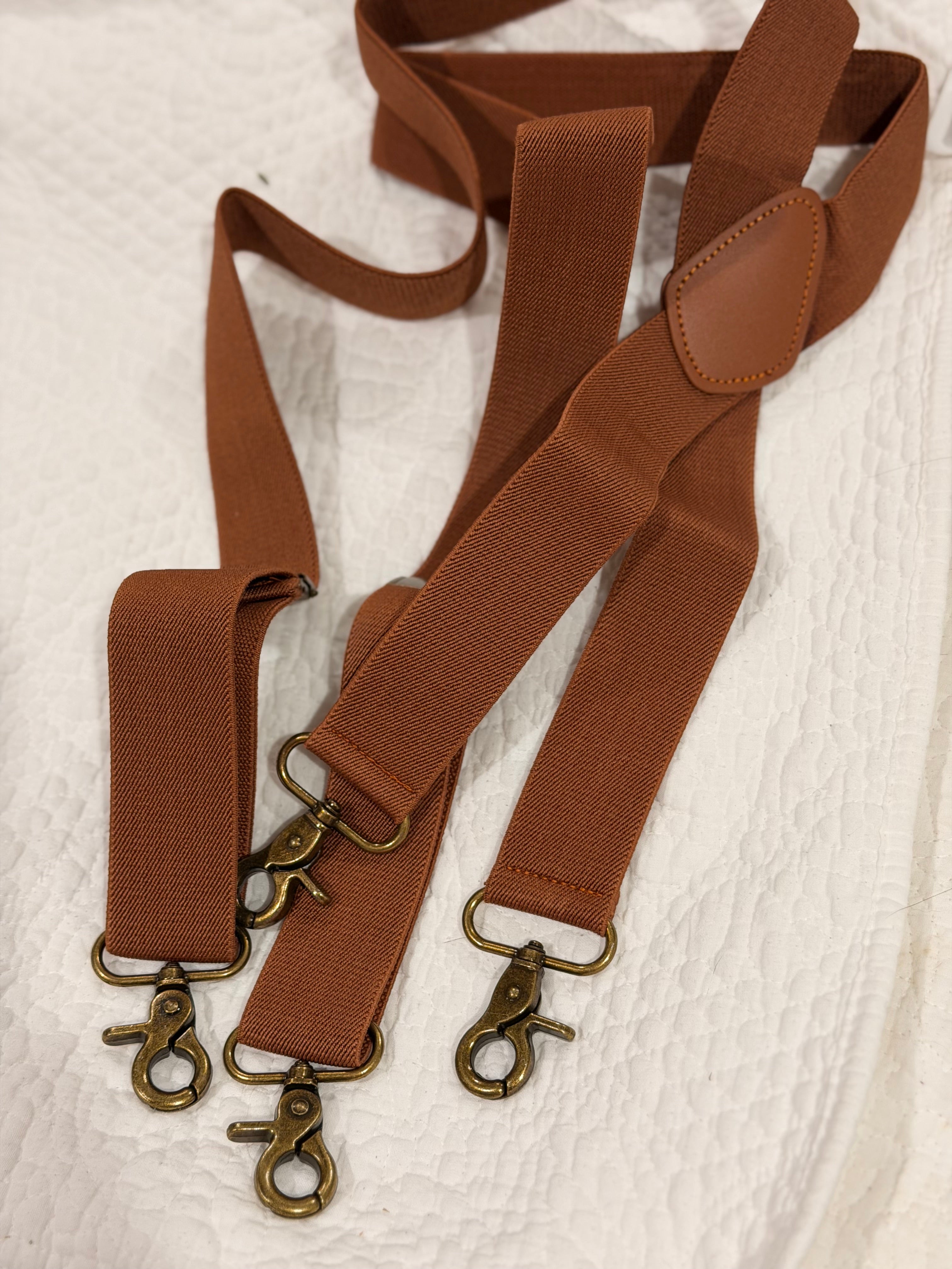 Vintage Clasp Brass-look Suspenders - Chesnut/Caramel