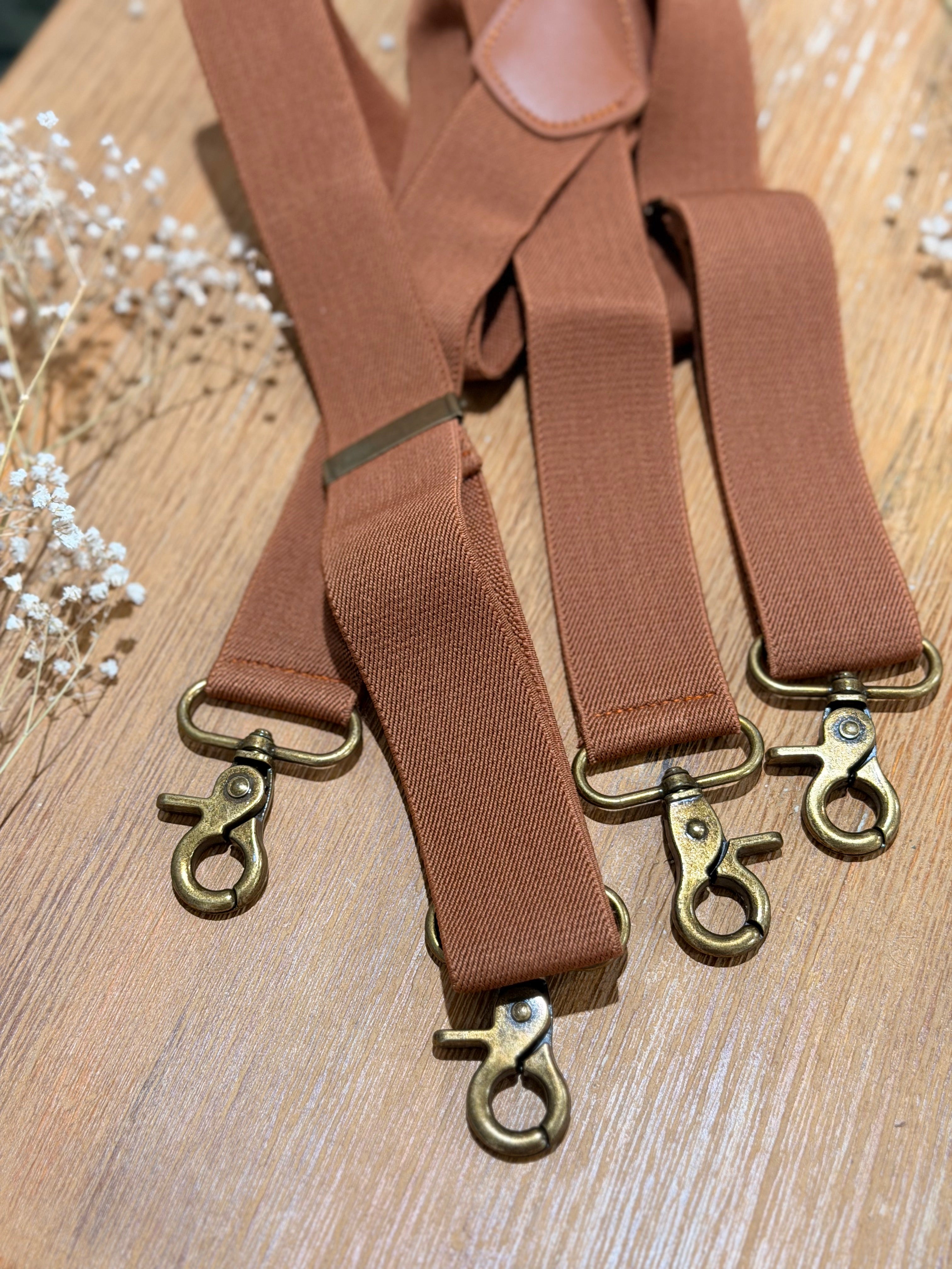 Vintage Clasp Brass-look Suspenders - Chesnut/Caramel