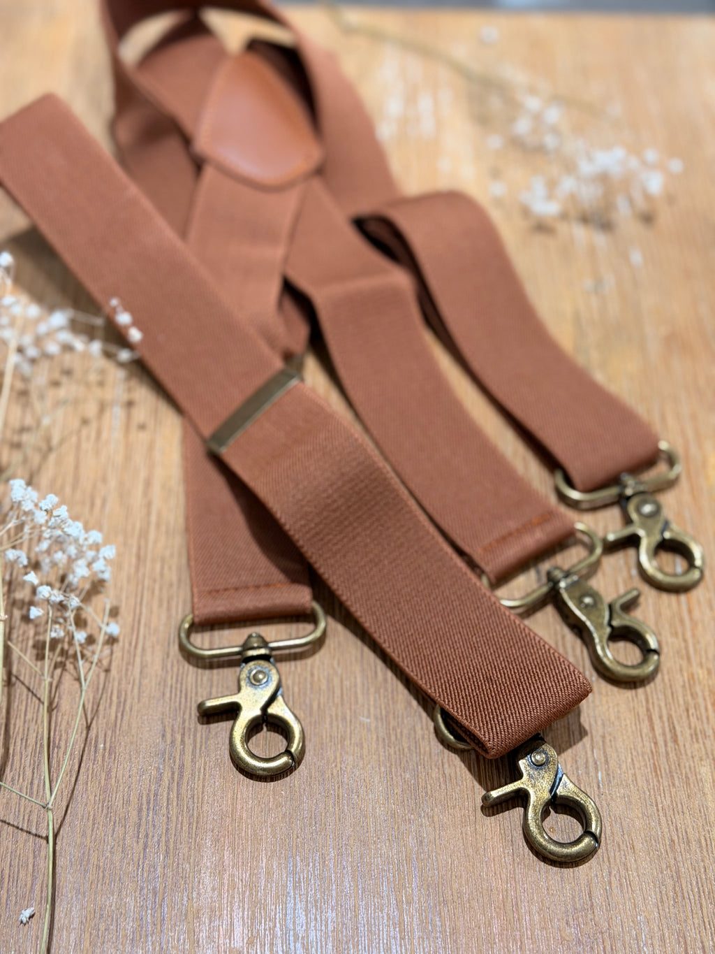 Vintage Clasp Brass-look Suspenders - Chesnut/Caramel