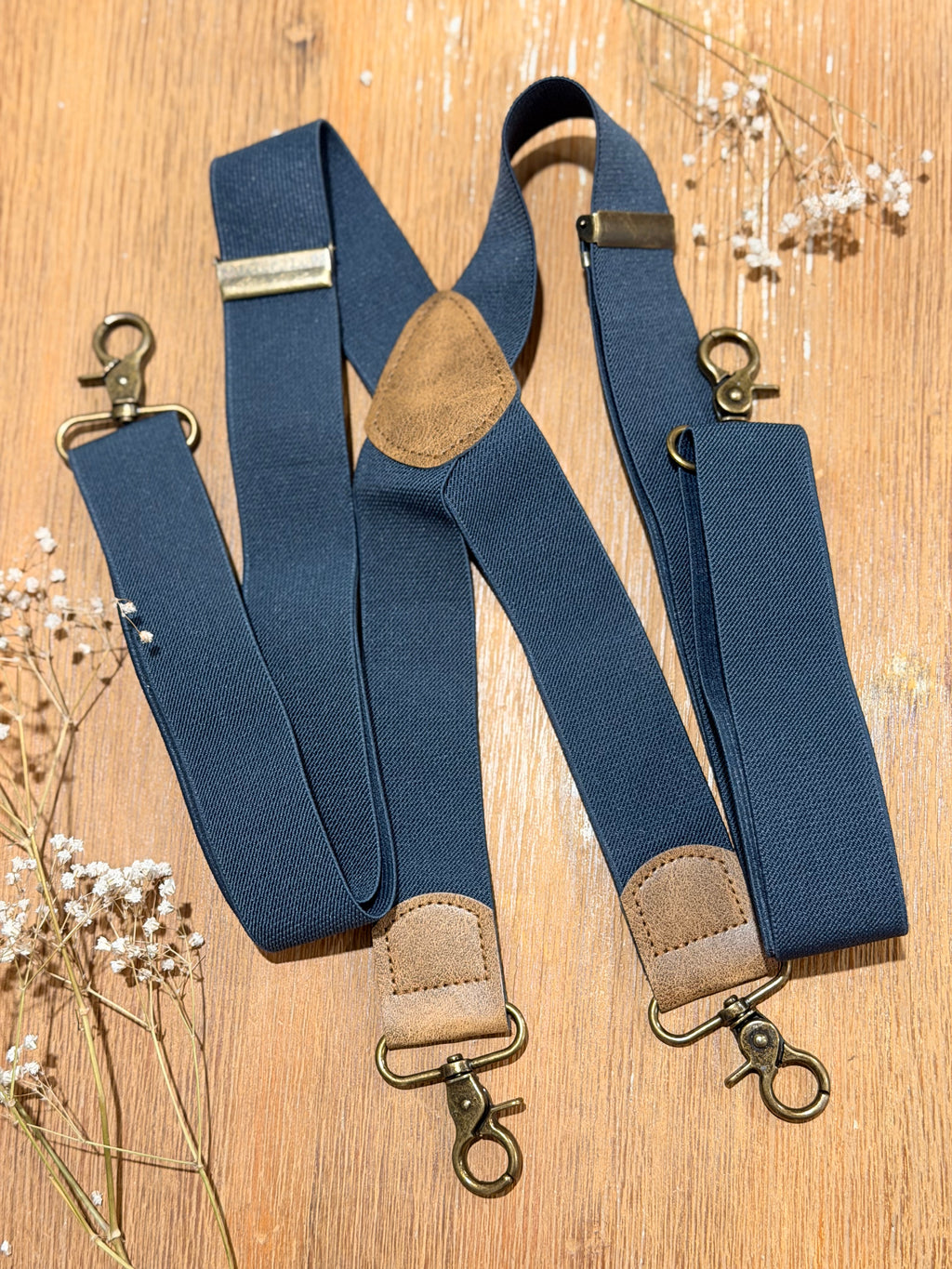 Vintage Clasp Brass-look Suspenders - Navy