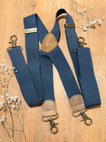 Vintage Clasp Brass-look Suspenders - Navy
