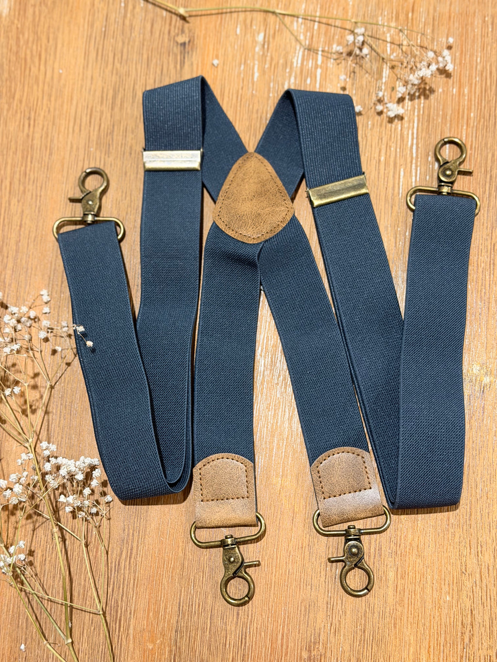 Vintage Clasp Brass-look Suspenders - Navy