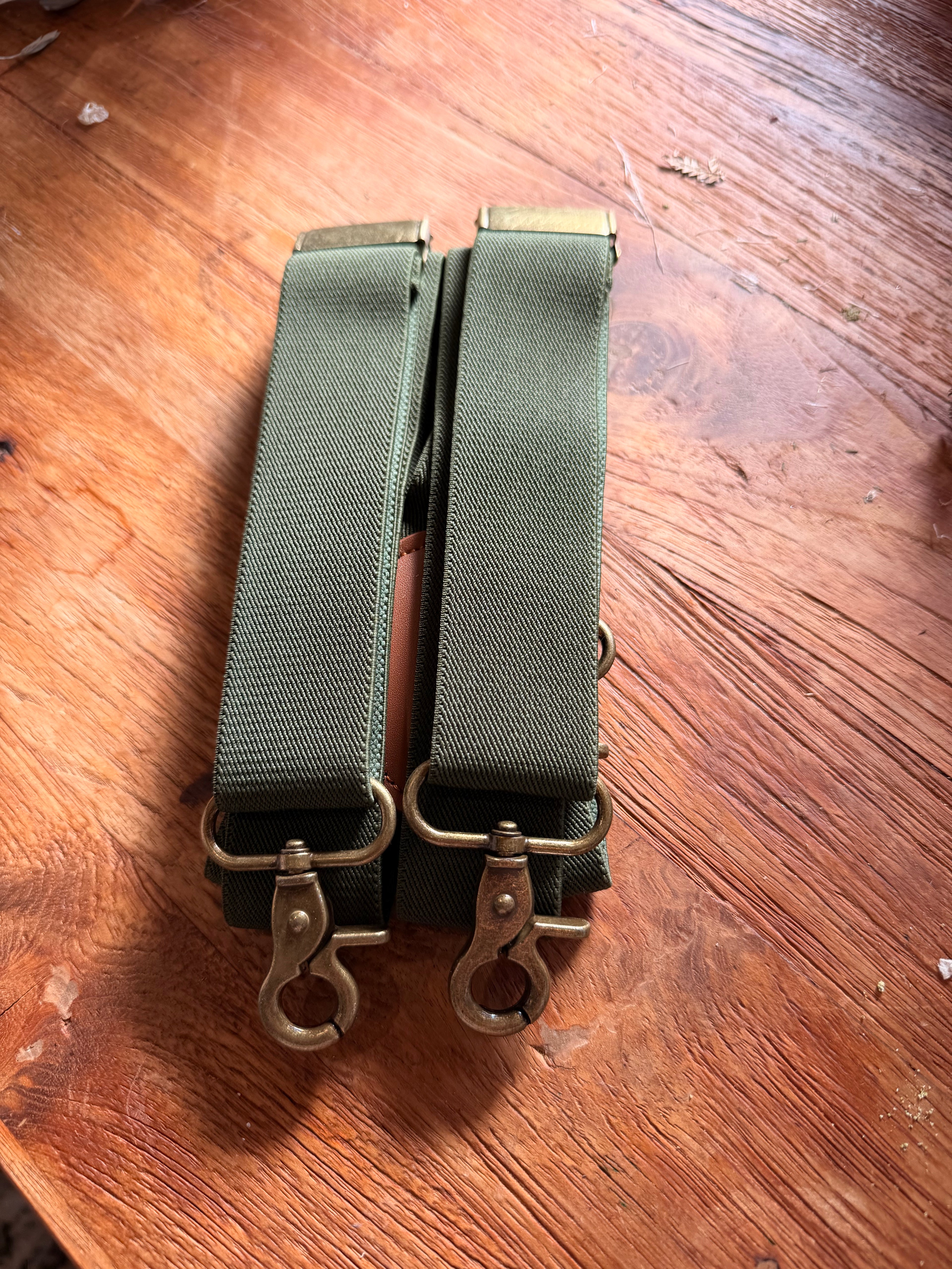 Green Cross-Back Suspenders Vintage Brass-Style Clasps