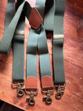 Green Cross-Back Suspenders Vintage Brass-Style Clasps