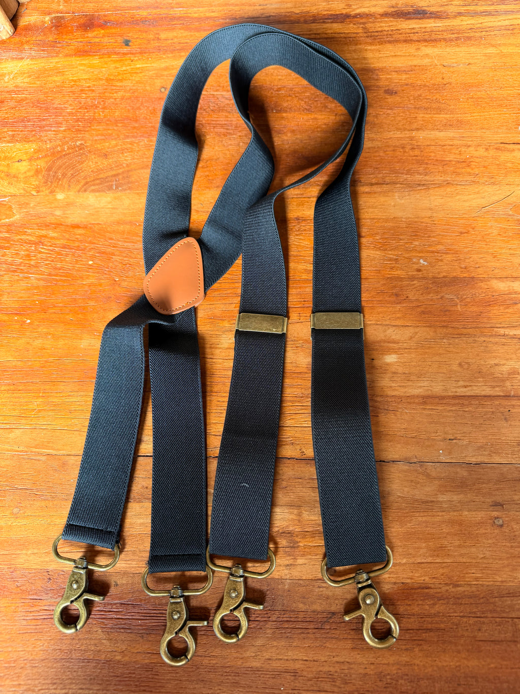 Vintage Clasp Brass-look Suspenders - Grey/Blue