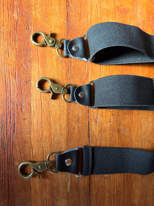 Black Y Back Vintage Brass-look suspenders